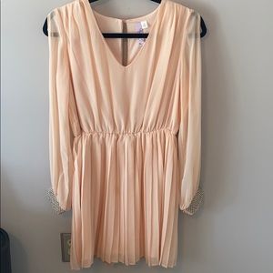 Nude peach formal dress with jewel accents